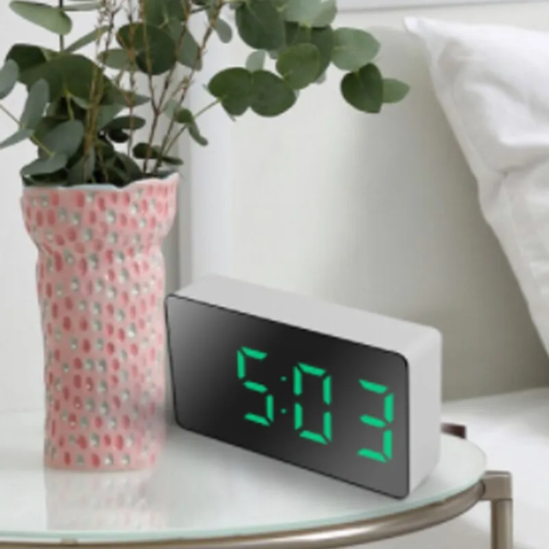 1pcs Green Led Mirror Table Clock Digital Alarm Snooze Display Time Night Light Desktop Usb Alarm Clock Home Decor