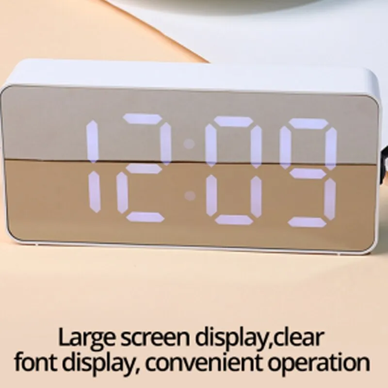 1pcs Green Led Mirror Table Clock Digital Alarm Snooze Display Time Night Light Desktop Usb Alarm Clock Home Decor