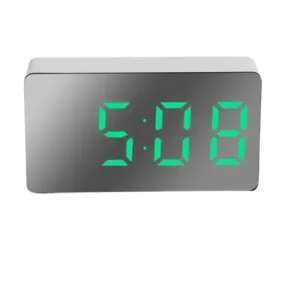 1pcs Green Led Mirror Table Clock Digital Alarm Snooze Display Time Night Light Desktop Usb Alarm Clock Home Decor