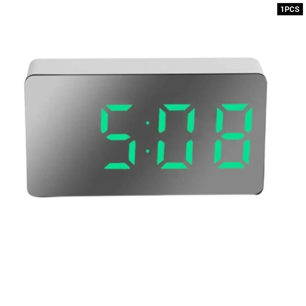 1pcs Green Led Mirror Table Clock Digital Alarm Snooze Display Time Night Light Desktop Usb Alarm Clock Home Decor