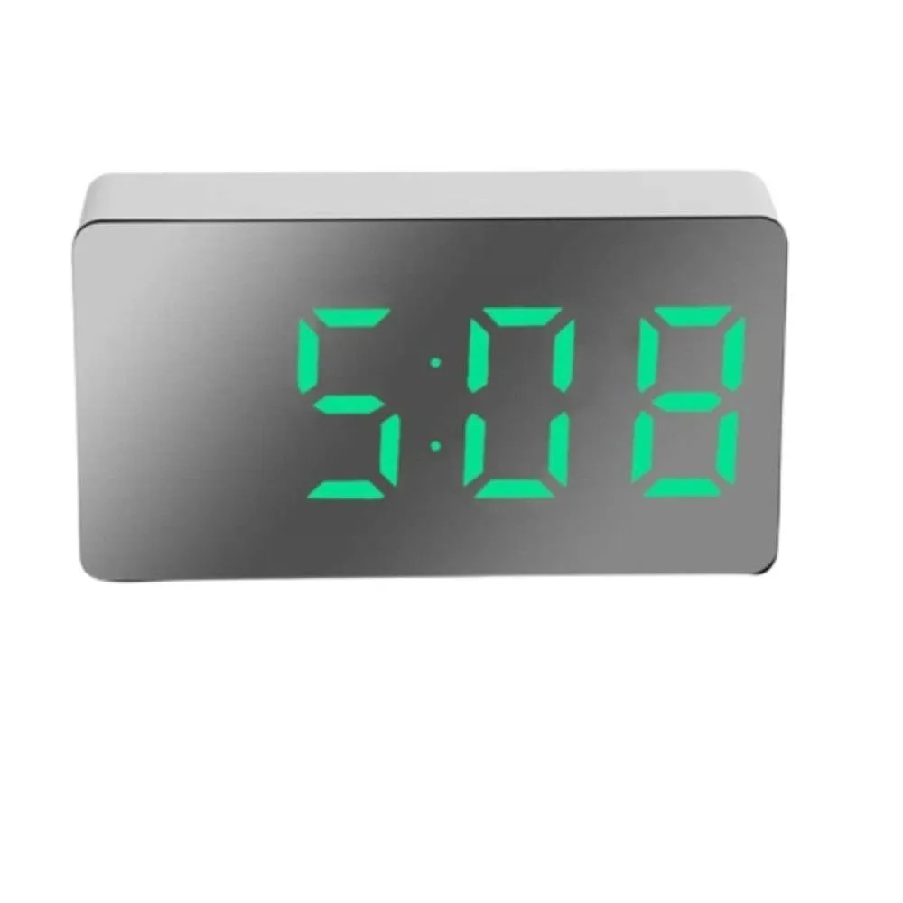 1pcs Green Led Mirror Table Clock Digital Alarm Snooze Display Time Night Light Desktop Usb Alarm Clock Home Decor