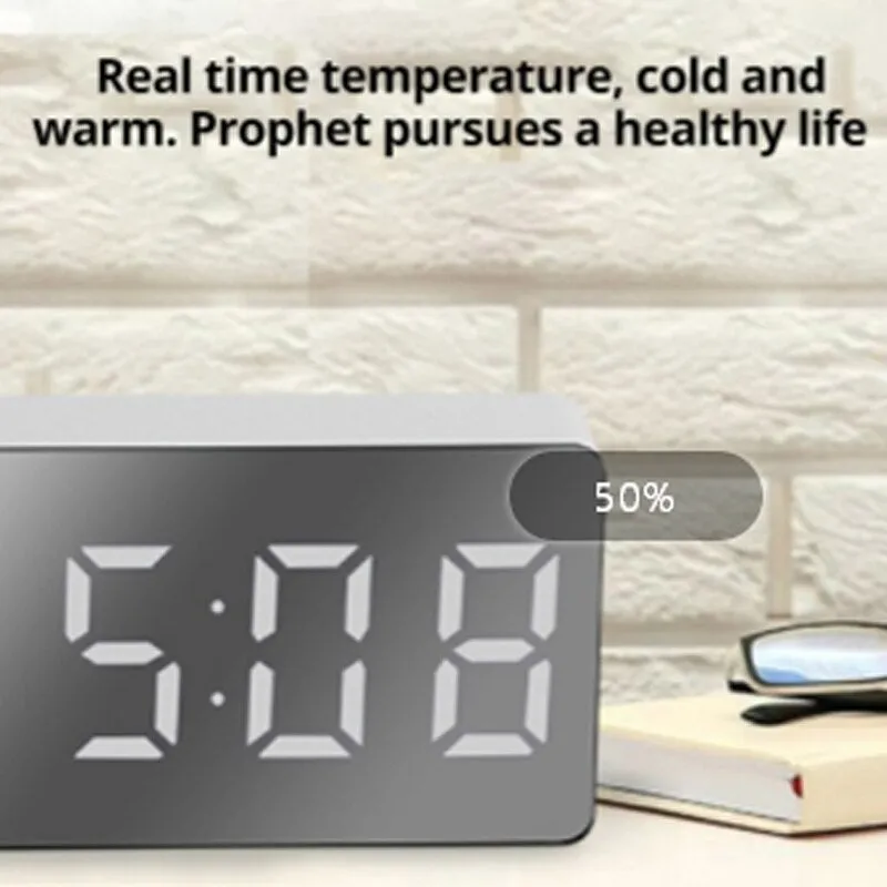 1pcs Green Led Mirror Table Clock Digital Alarm Snooze Display Time Night Light Desktop Usb Alarm Clock Home Decor