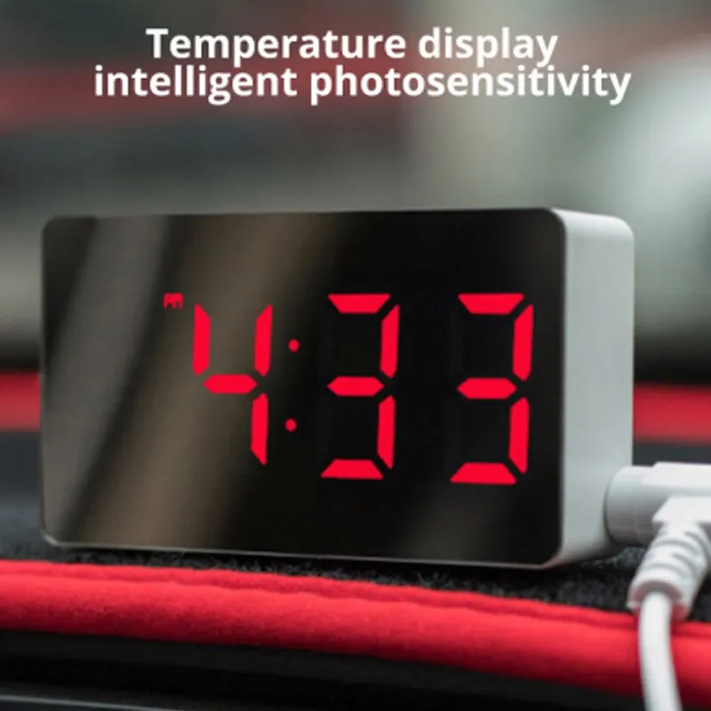 1pcs Green Led Mirror Table Clock Digital Alarm Snooze Display Time Night Light Desktop Usb Alarm Clock Home Decor
