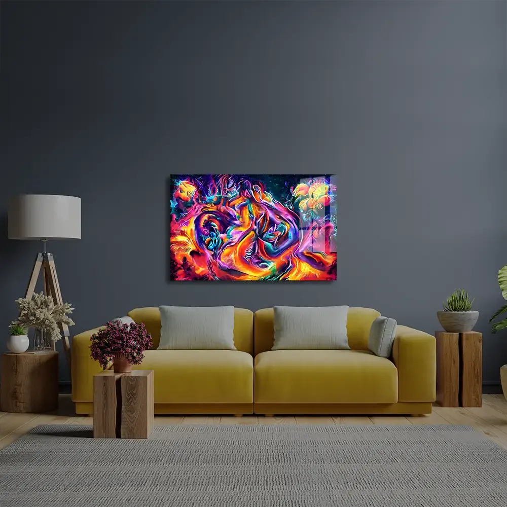 Abstract Colorful Canvas Texture Glass Wall Art