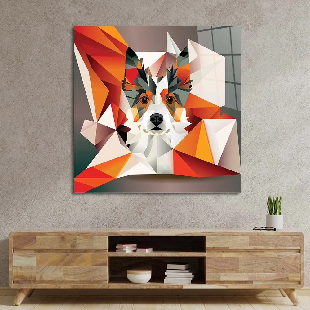 Abstract Geometric Corgi Glass Wall Art