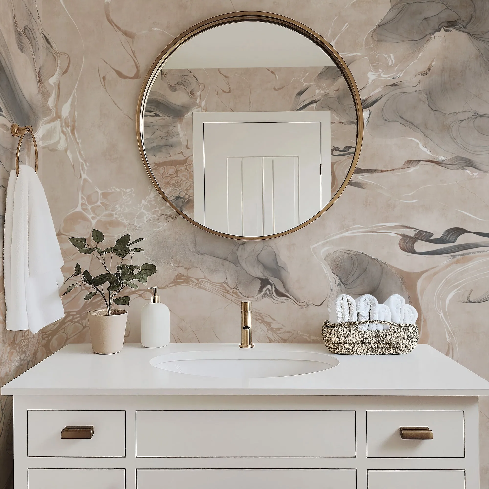 Abstract Marble Wall Mural – Organic Earthy Tones & Fluid Art Wallpaper