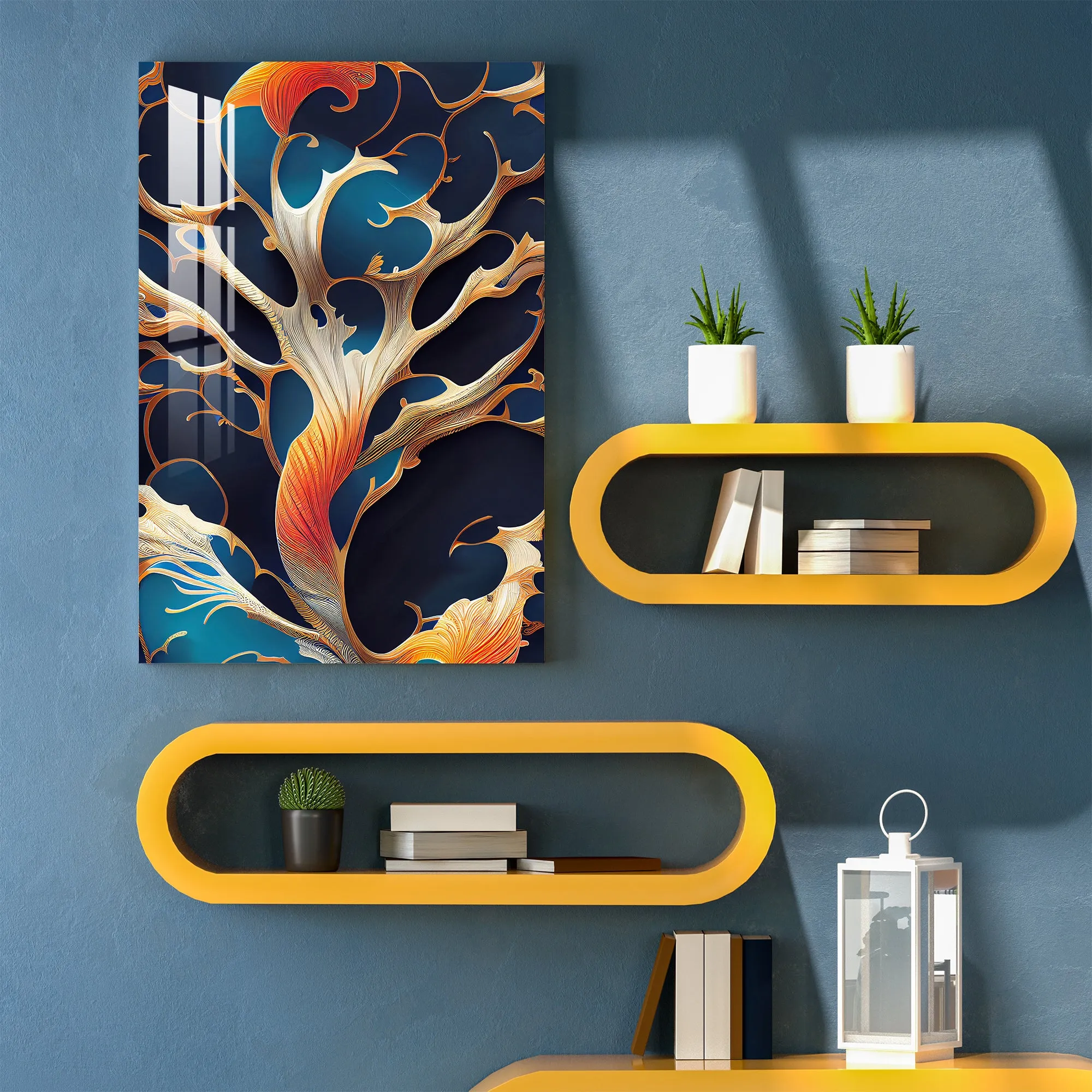 Blue & Golden Splash Acrylic Wall Art