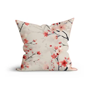 Bohemian Cherry Blossom Cotton Cushion with Piping