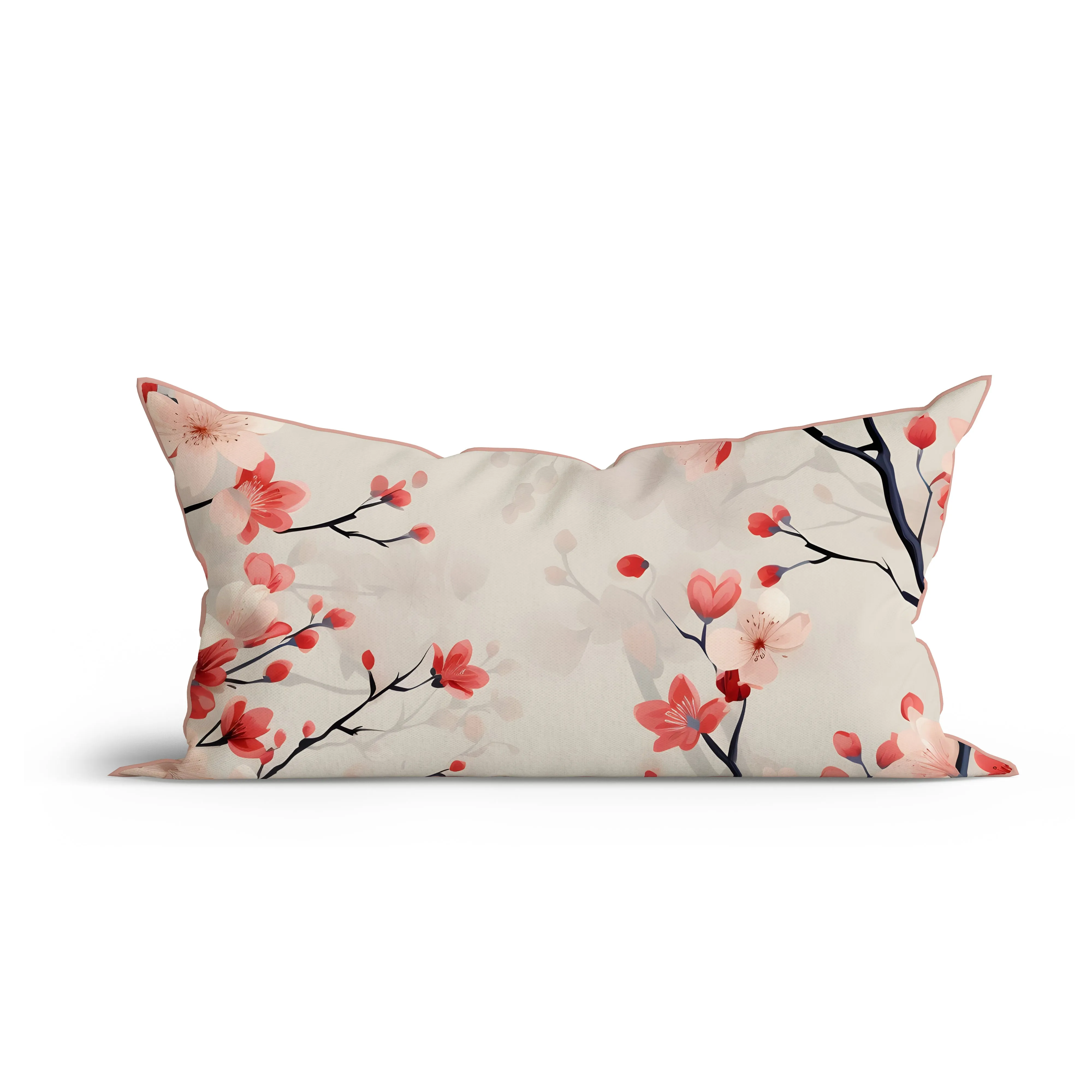 Bohemian Cherry Blossom Cotton Cushion with Piping