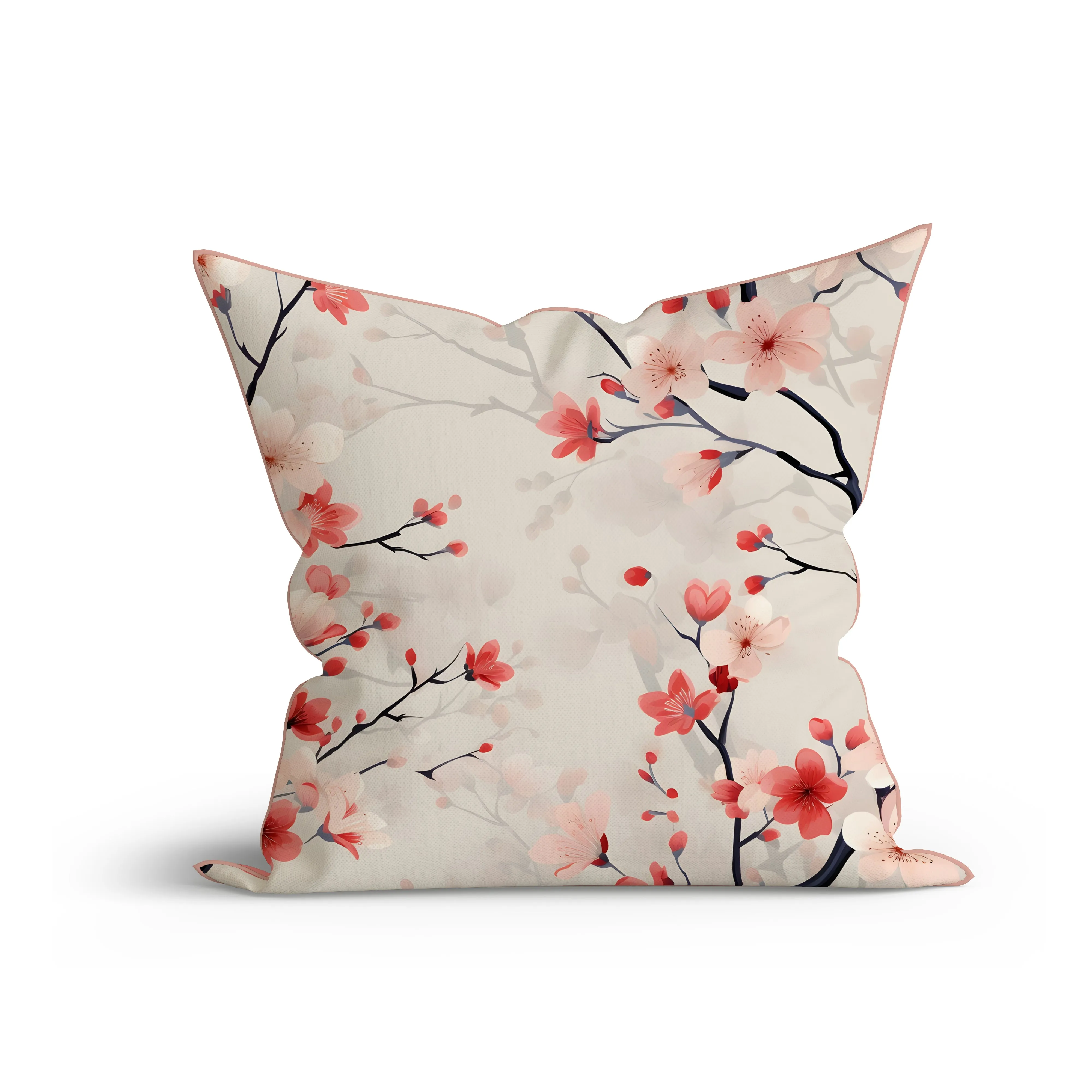 Bohemian Cherry Blossom Cotton Cushion with Piping