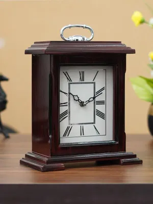 CHRONIKLE Beautiful Rosewood Color Wooden Roman Numbers Rectangular Table Clock for Office Desk Home Bedroom Living Study Room Decor Gifts (Size: 22 x 10 x 28 CM | Weight: 1510 Gram)