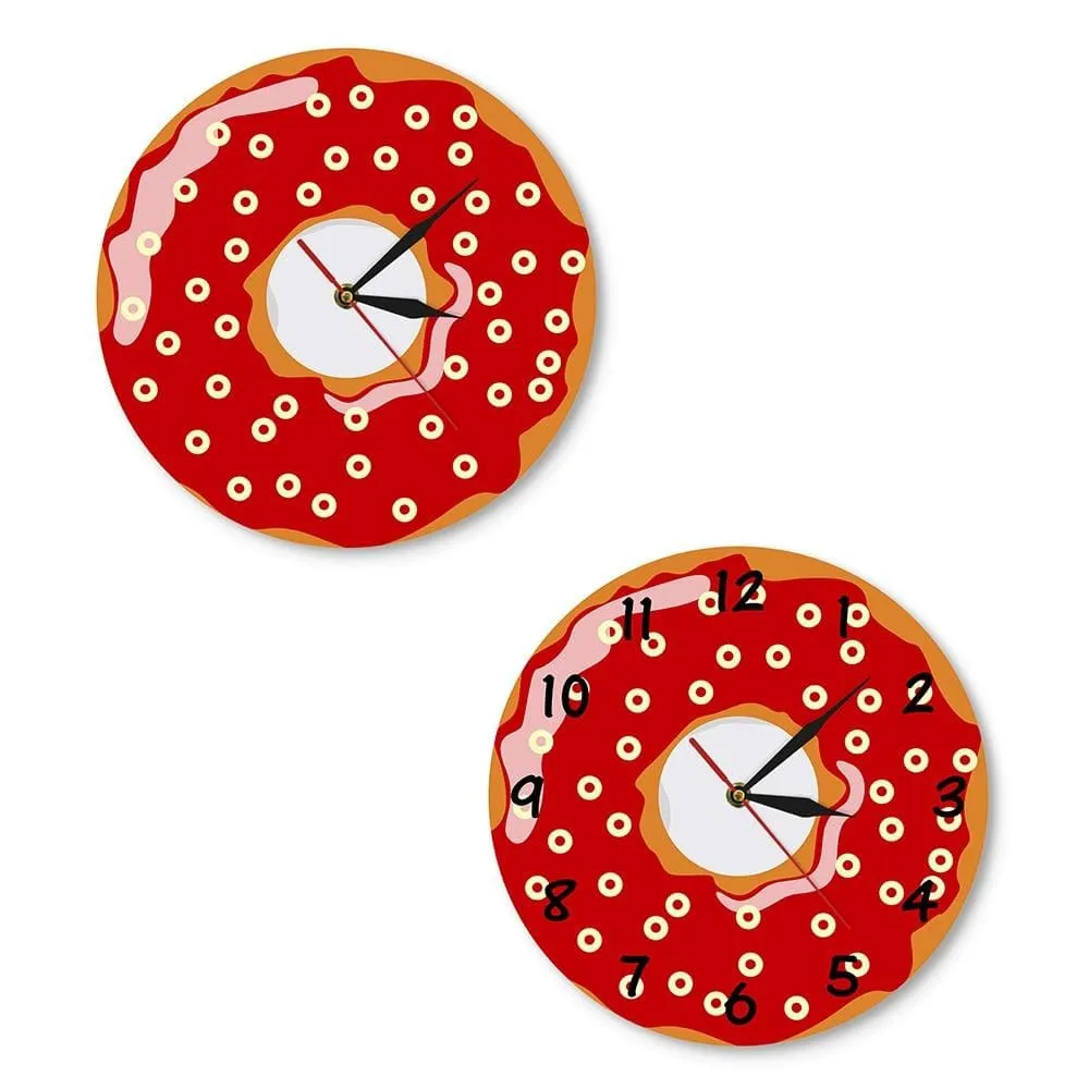 Colorful Printed Doughnut Wall Clock Kawaii Dessert Sweets Modern Wall Clock