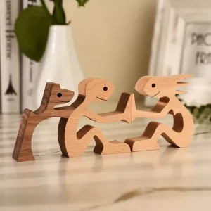 Couple and Dog Wood Sculpture Ornaments