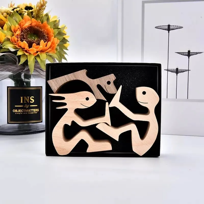 Couple and Dog Wood Sculpture Ornaments