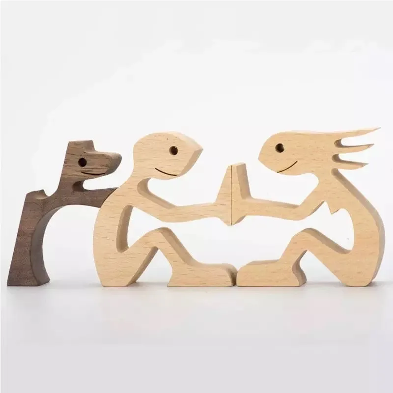 Couple and Dog Wood Sculpture Ornaments