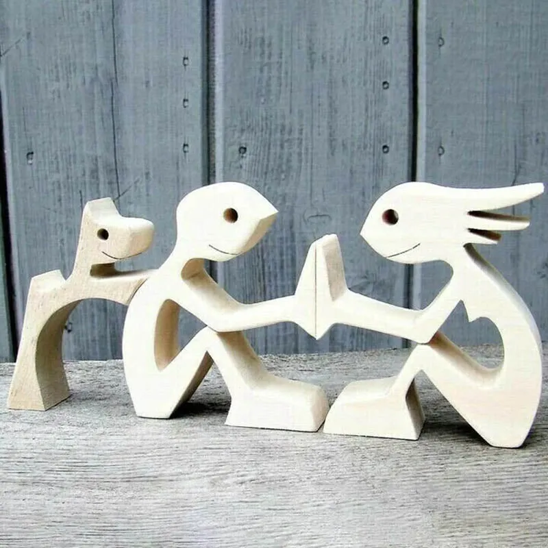 Couple and Dog Wood Sculpture Ornaments