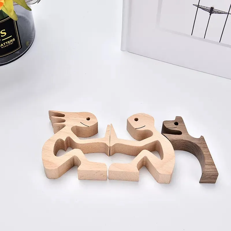 Couple and Dog Wood Sculpture Ornaments