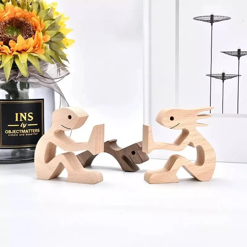 Couple and Dog Wood Sculpture Ornaments
