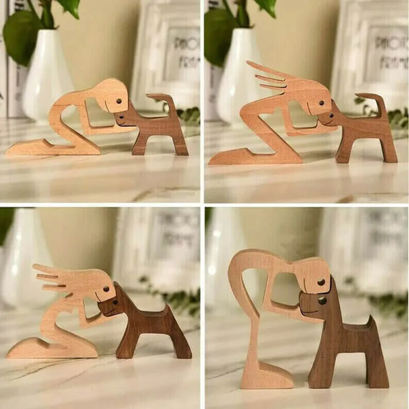 Couple and Dog Wood Sculpture Ornaments