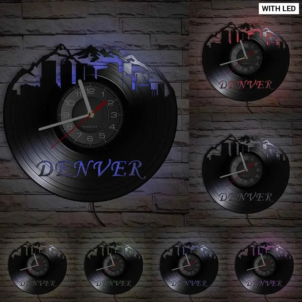 Denver Skyline Vinyl Record Wall Clock