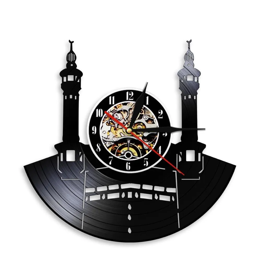 Famous City Mecca Wall Sign Vinyl Record Led Vinyl Record Wall Clock Islamic