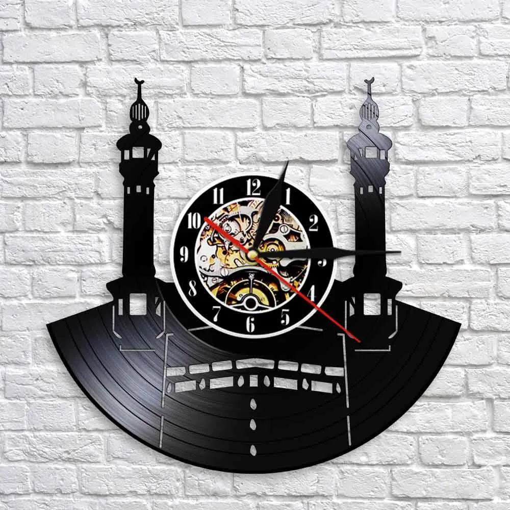 Famous City Mecca Wall Sign Vinyl Record Led Vinyl Record Wall Clock Islamic
