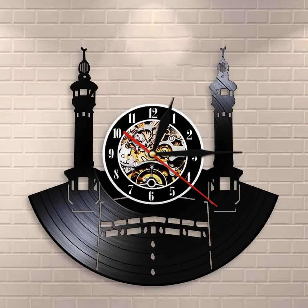 Famous City Mecca Wall Sign Vinyl Record Led Vinyl Record Wall Clock Islamic