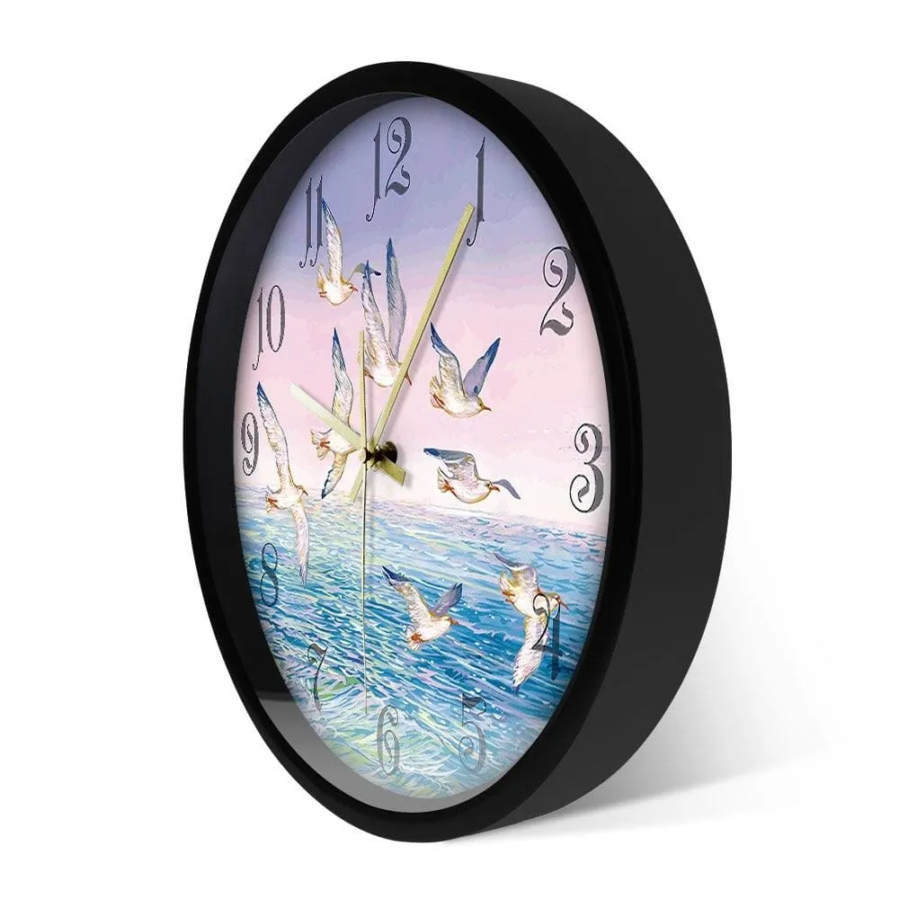 Fantasy Landscape Flying Seagulls Painting Printed Wall Clock Home Decor Seagull