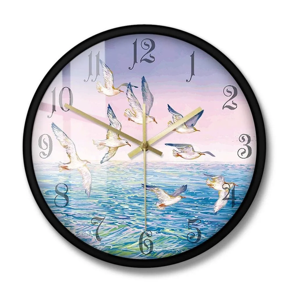 Fantasy Landscape Flying Seagulls Painting Printed Wall Clock Home Decor Seagull
