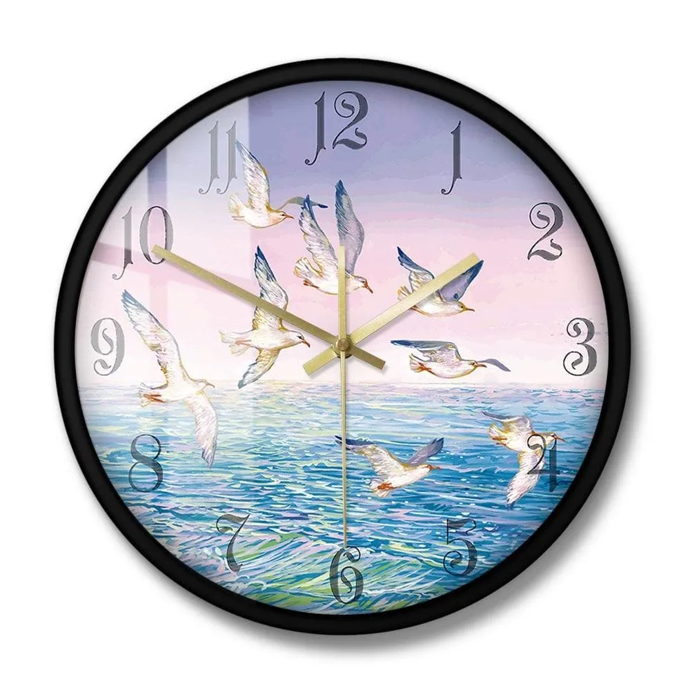 Fantasy Landscape Flying Seagulls Painting Printed Wall Clock Home Decor Seagull