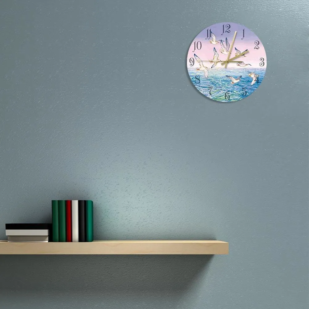 Fantasy Landscape Flying Seagulls Painting Printed Wall Clock Home Decor Seagull