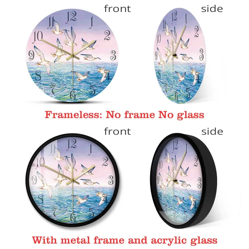 Fantasy Landscape Flying Seagulls Painting Printed Wall Clock Home Decor Seagull