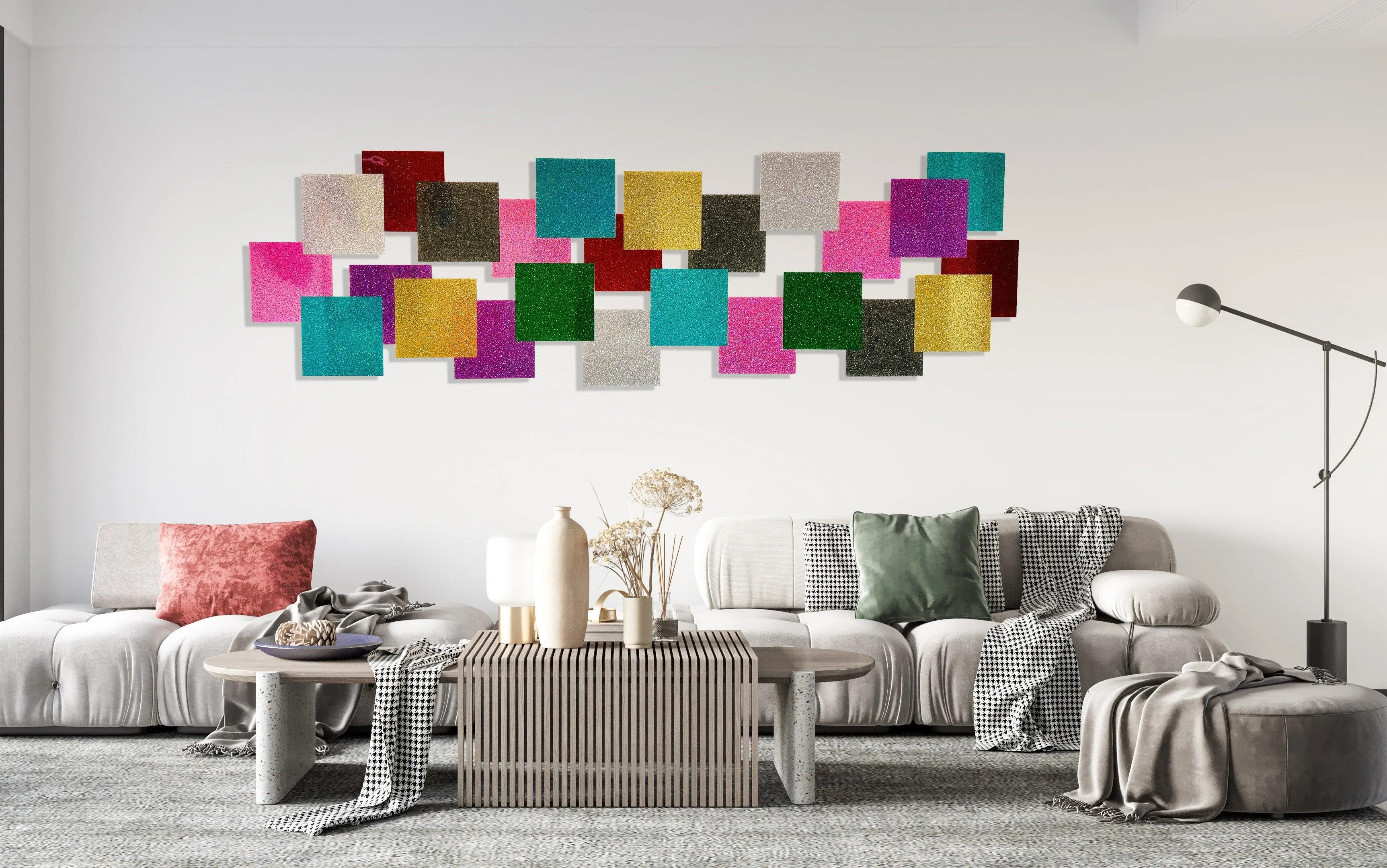 Glitter Abstract Squares Art Wall Decor Wall Sculpture