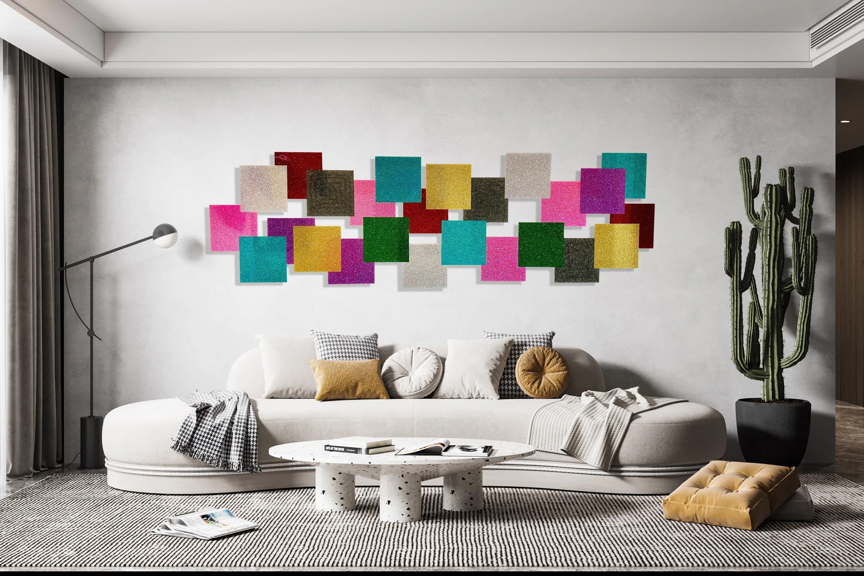 Glitter Abstract Squares Art Wall Decor Wall Sculpture