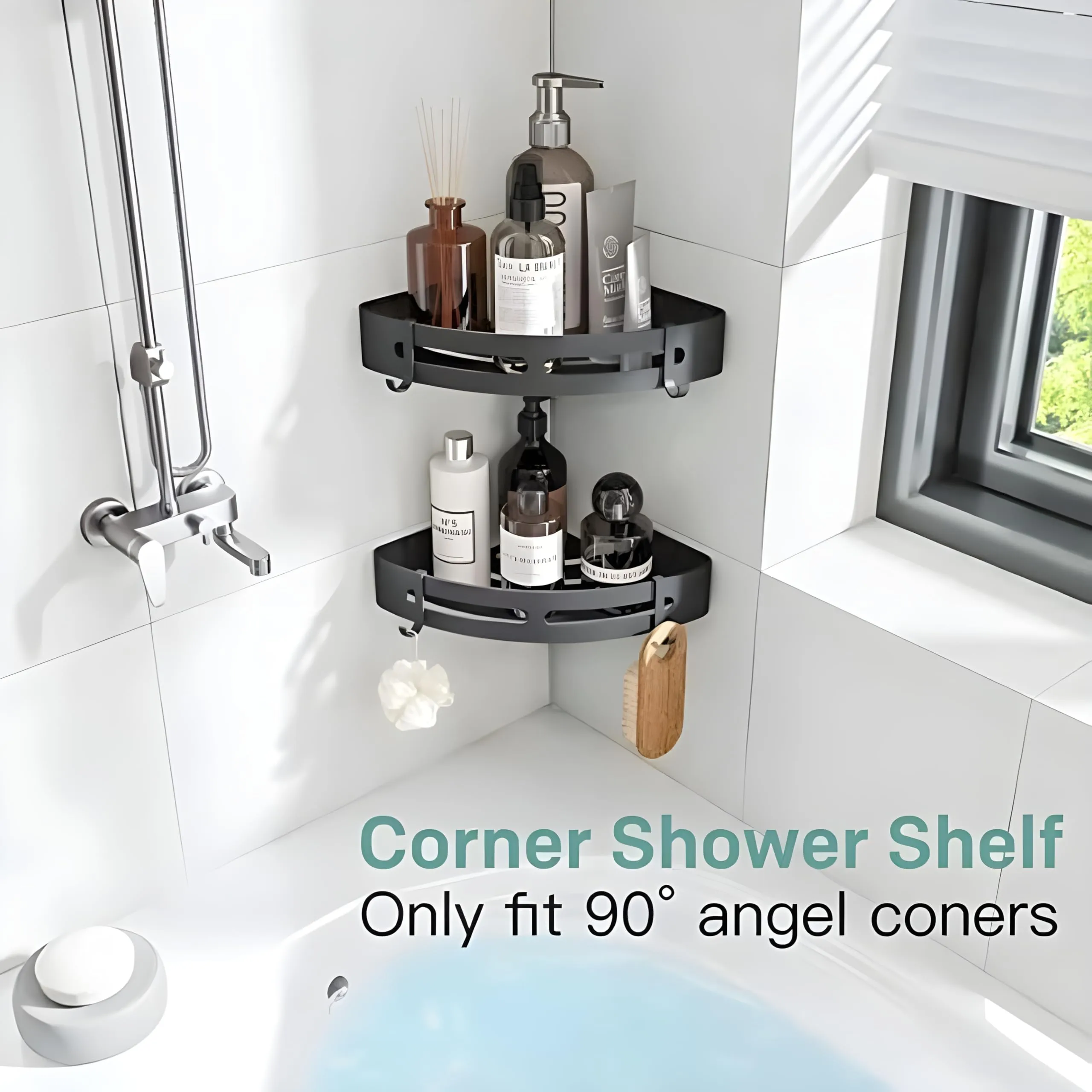 JIALTO 2 Pcs Corner Shelf for Bathroom | Self-Adhesive Bathroom Shelf for Wall | Corner Stand and Rack without Drilling | Bathroom Accessories and Storage Rack (Black)