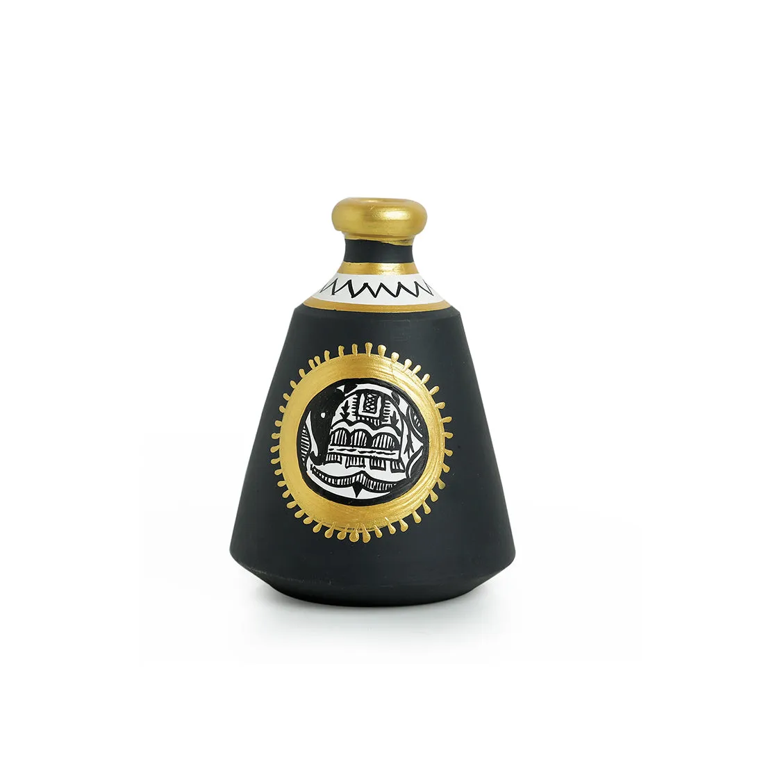 'Madhubani Jet Black Matkis & Urn' Handpainted Terracotta Vases (Set of 3)