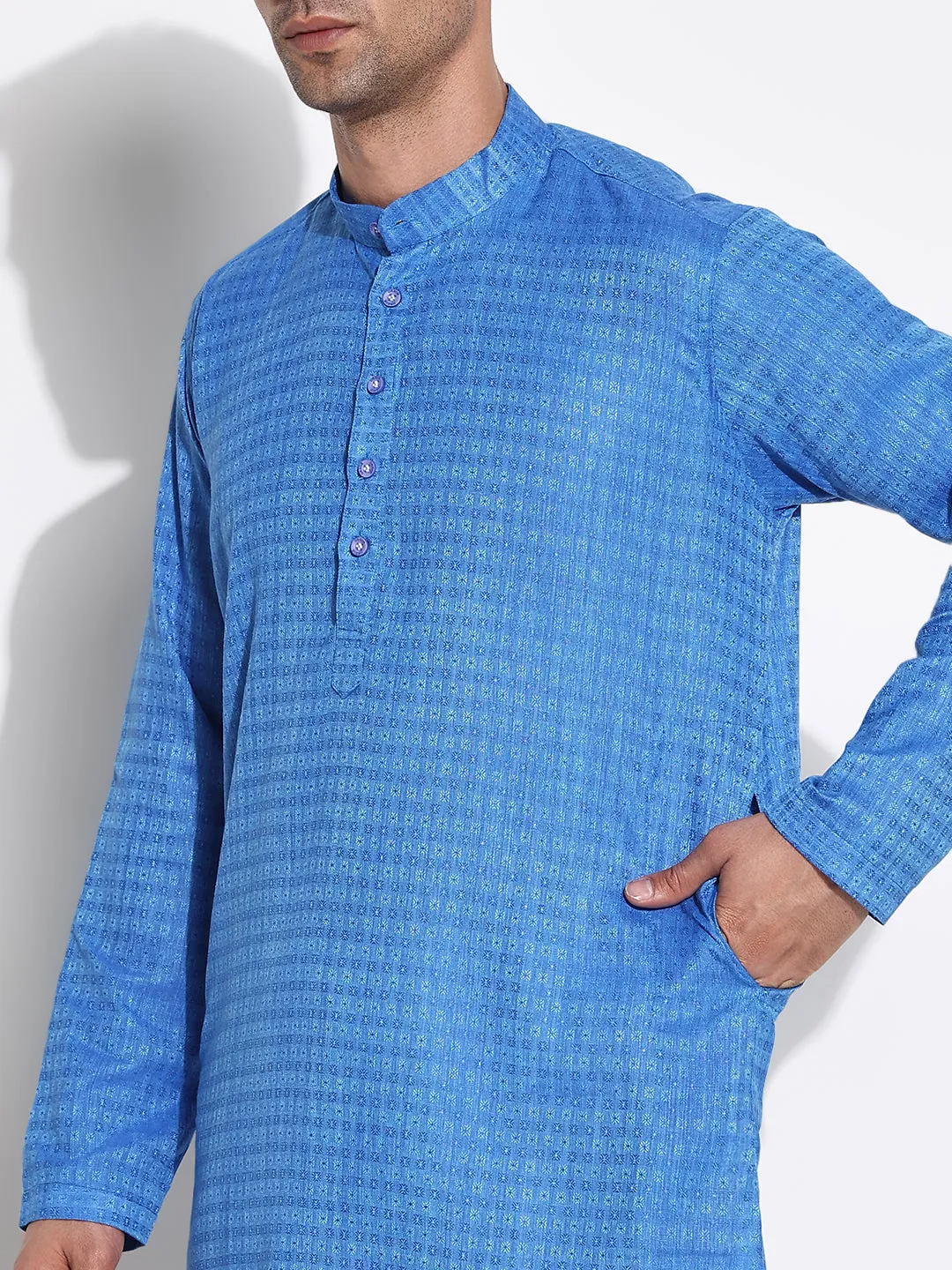 Men Blue Geometric Regular Kurta Set