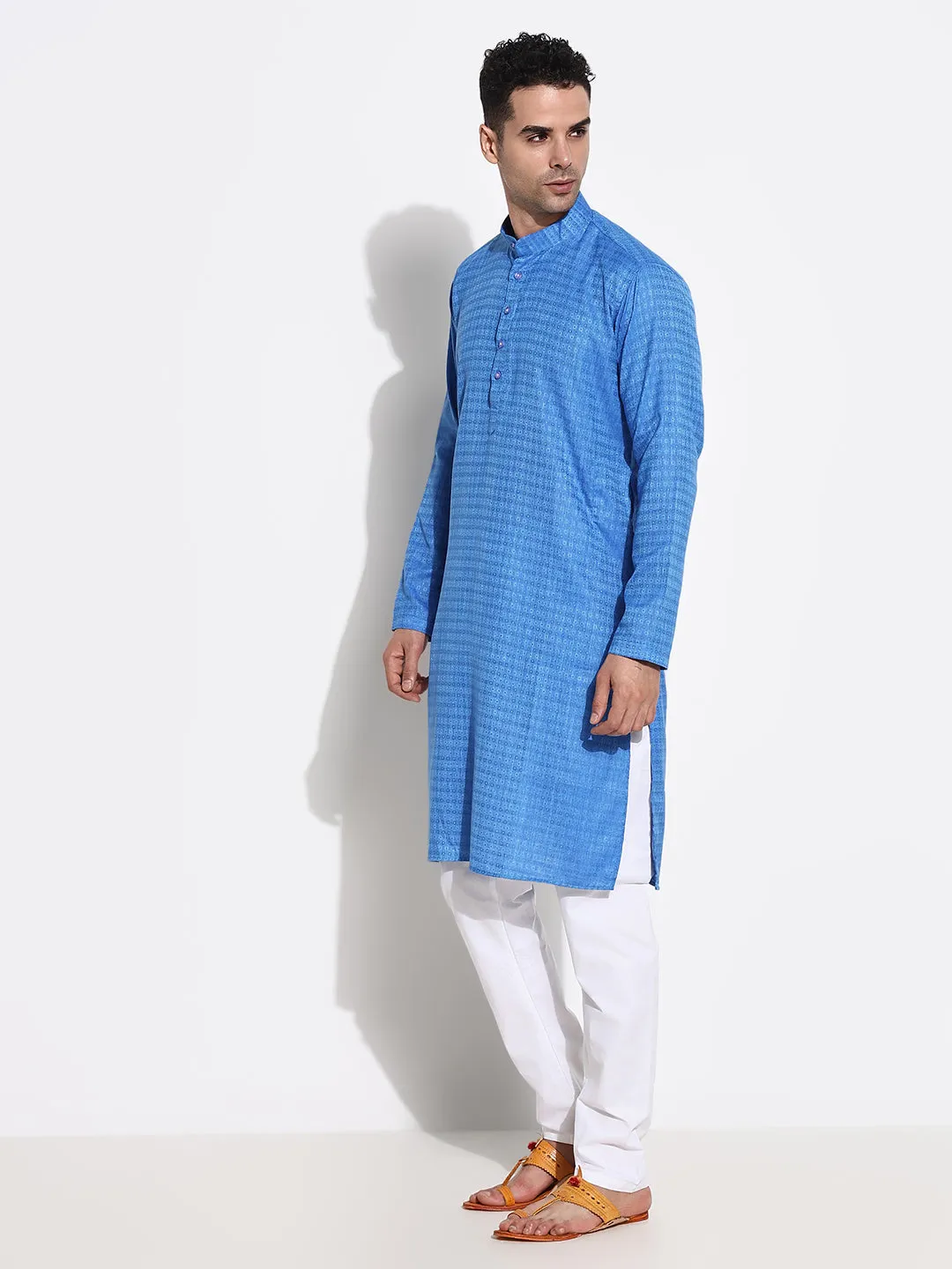 Men Blue Geometric Regular Kurta Set