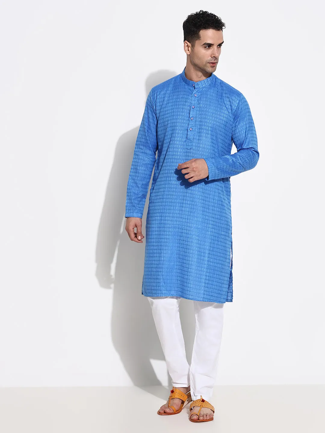 Men Blue Geometric Regular Kurta Set
