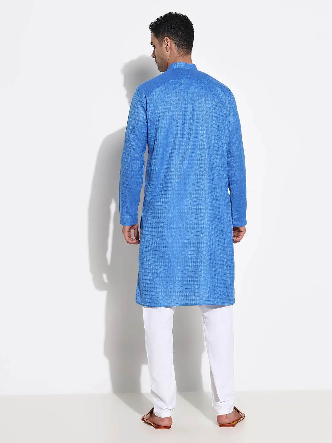 Men Blue Geometric Regular Kurta Set
