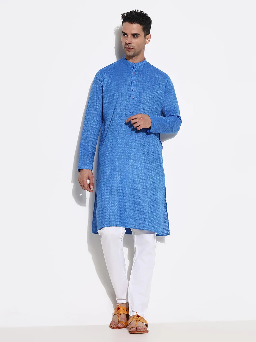 Men Blue Geometric Regular Kurta Set