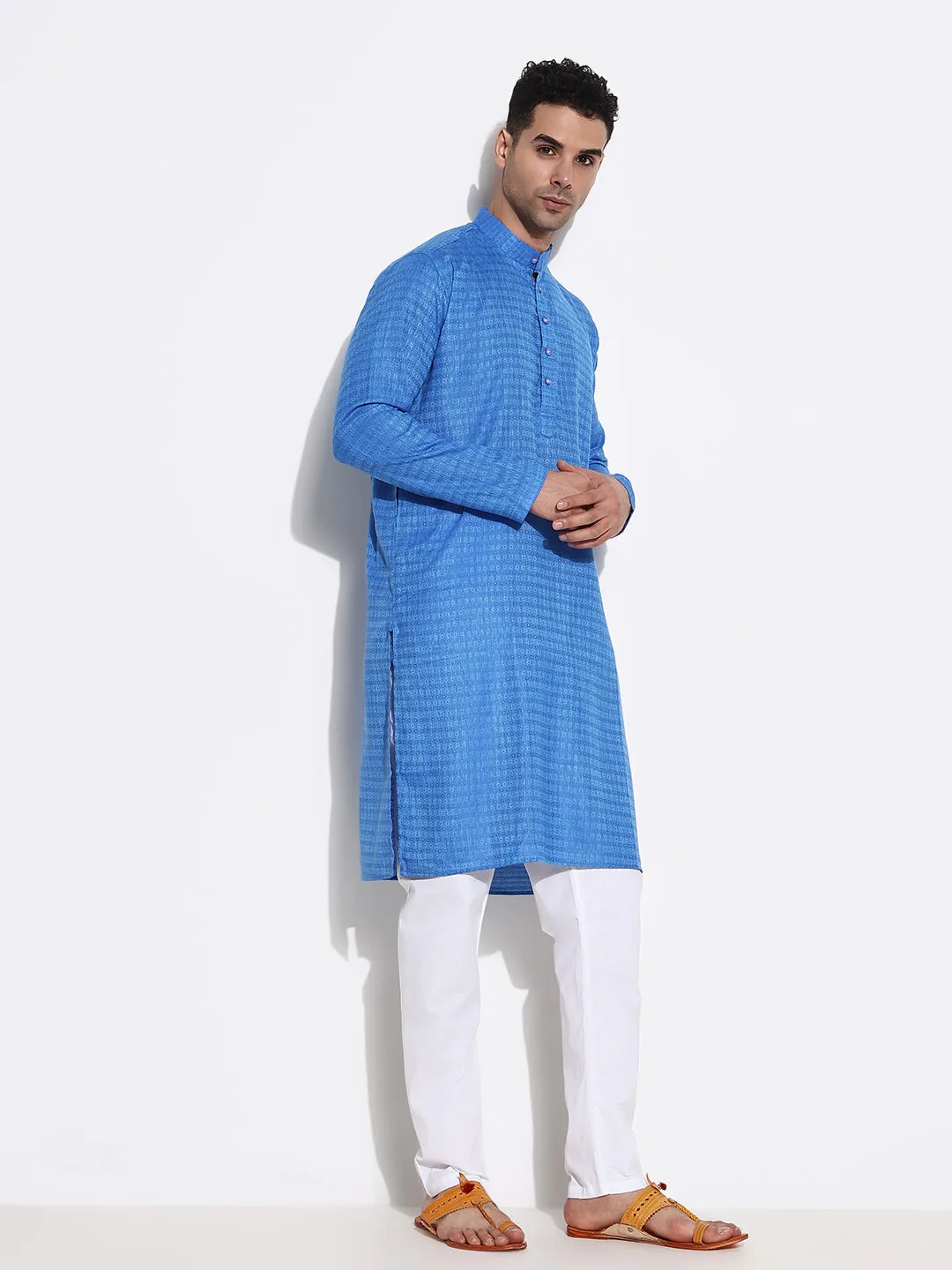 Men Blue Geometric Regular Kurta Set