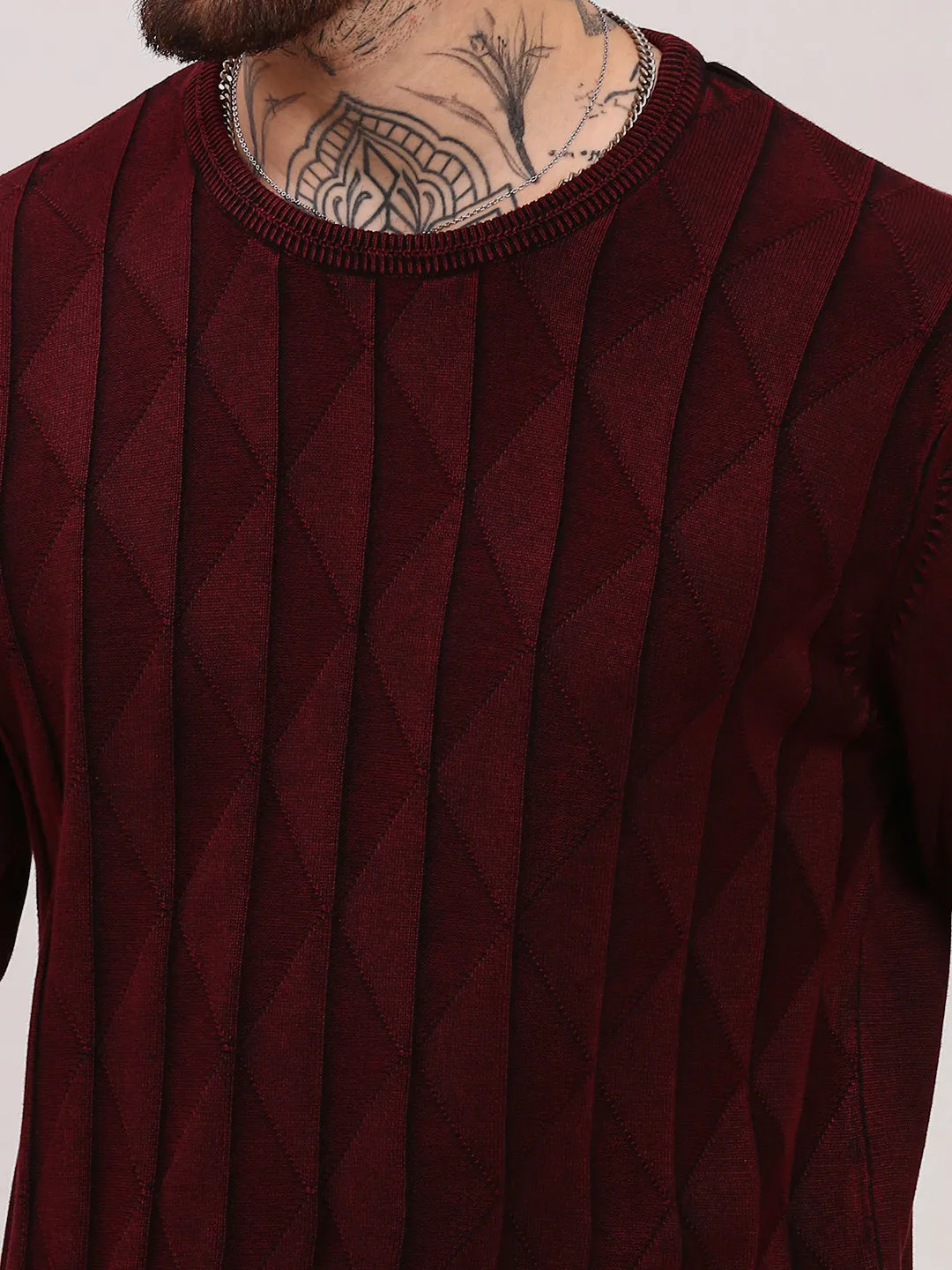 Men Maroon Geometric Prints Sweater