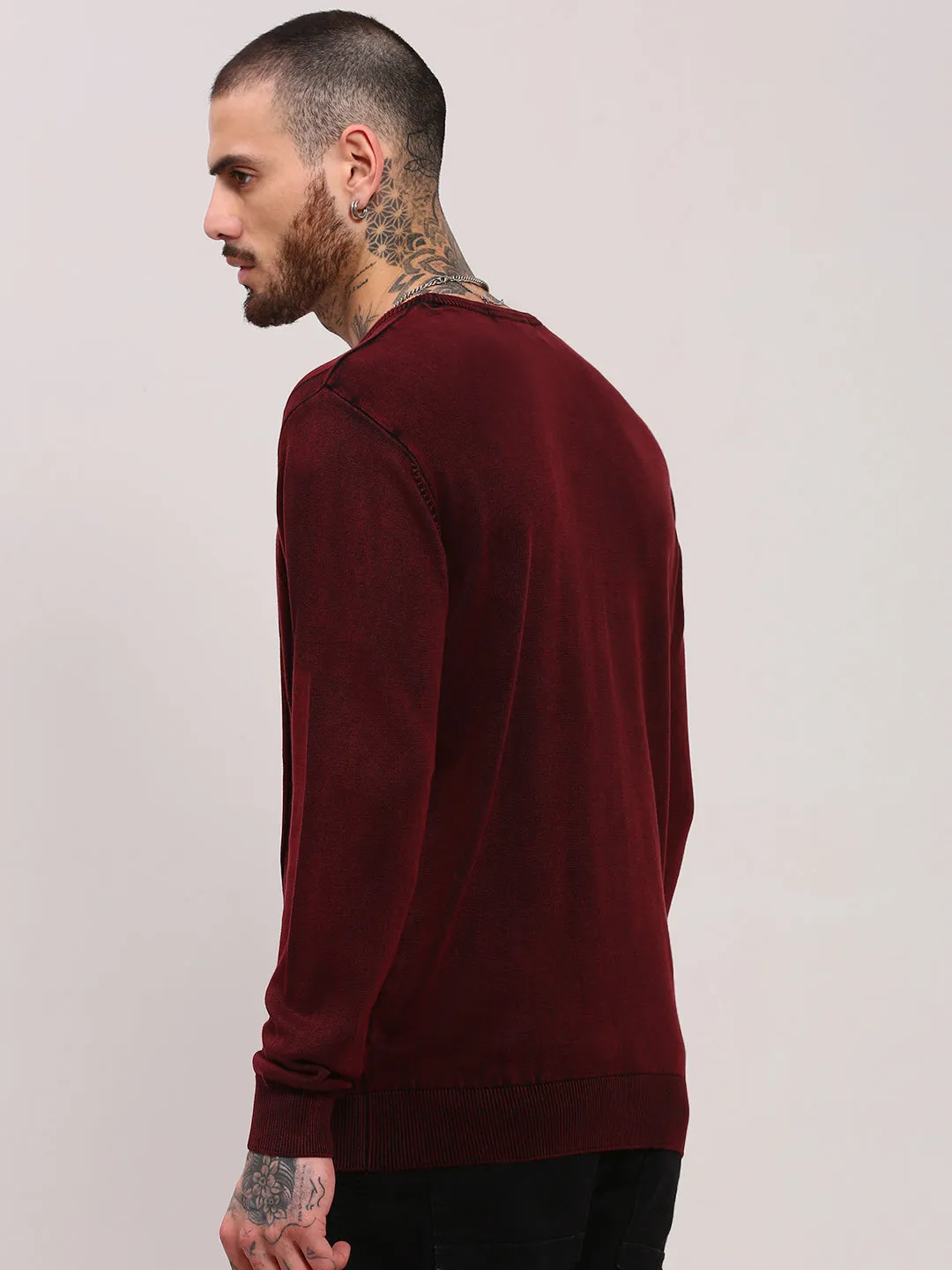 Men Maroon Geometric Prints Sweater