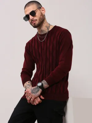 Men Maroon Geometric Prints Sweater