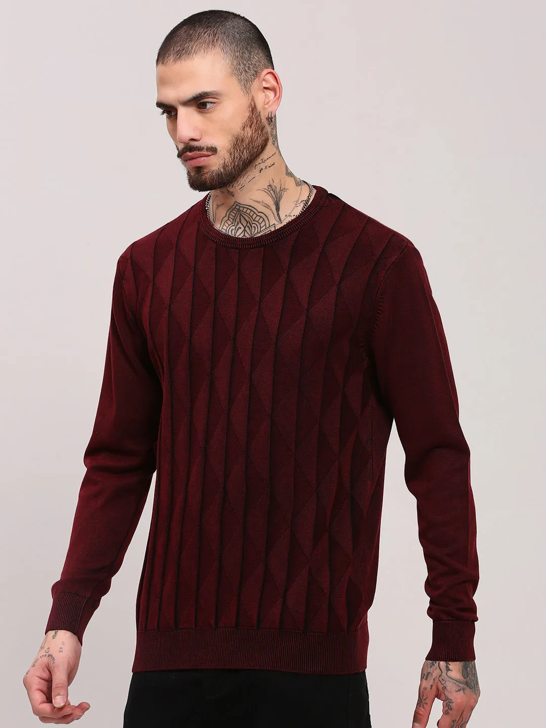 Men Maroon Geometric Prints Sweater