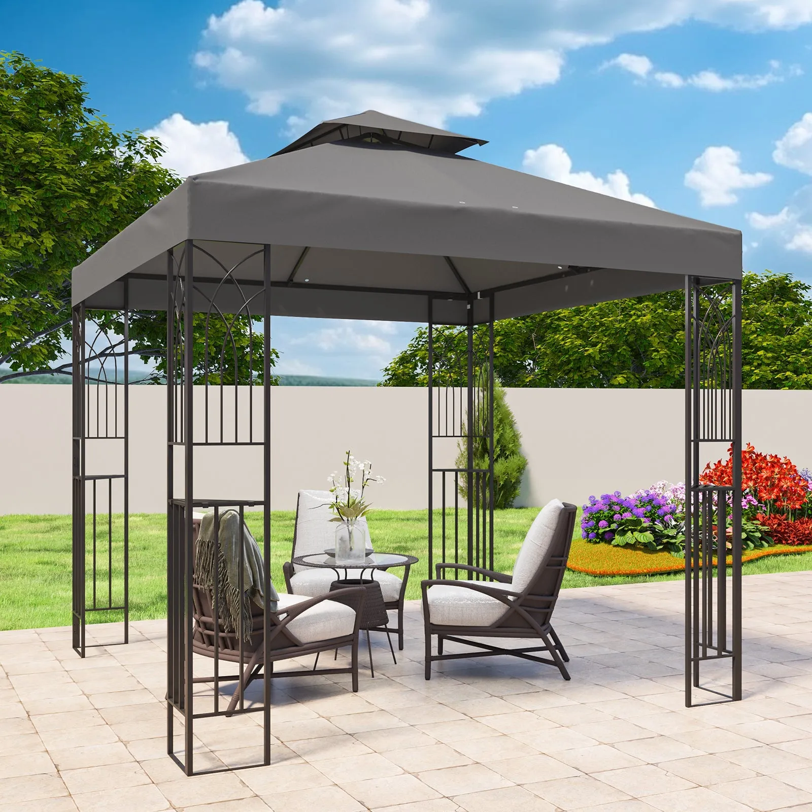 Patio Gazebo 8x8 with Corner Shelves