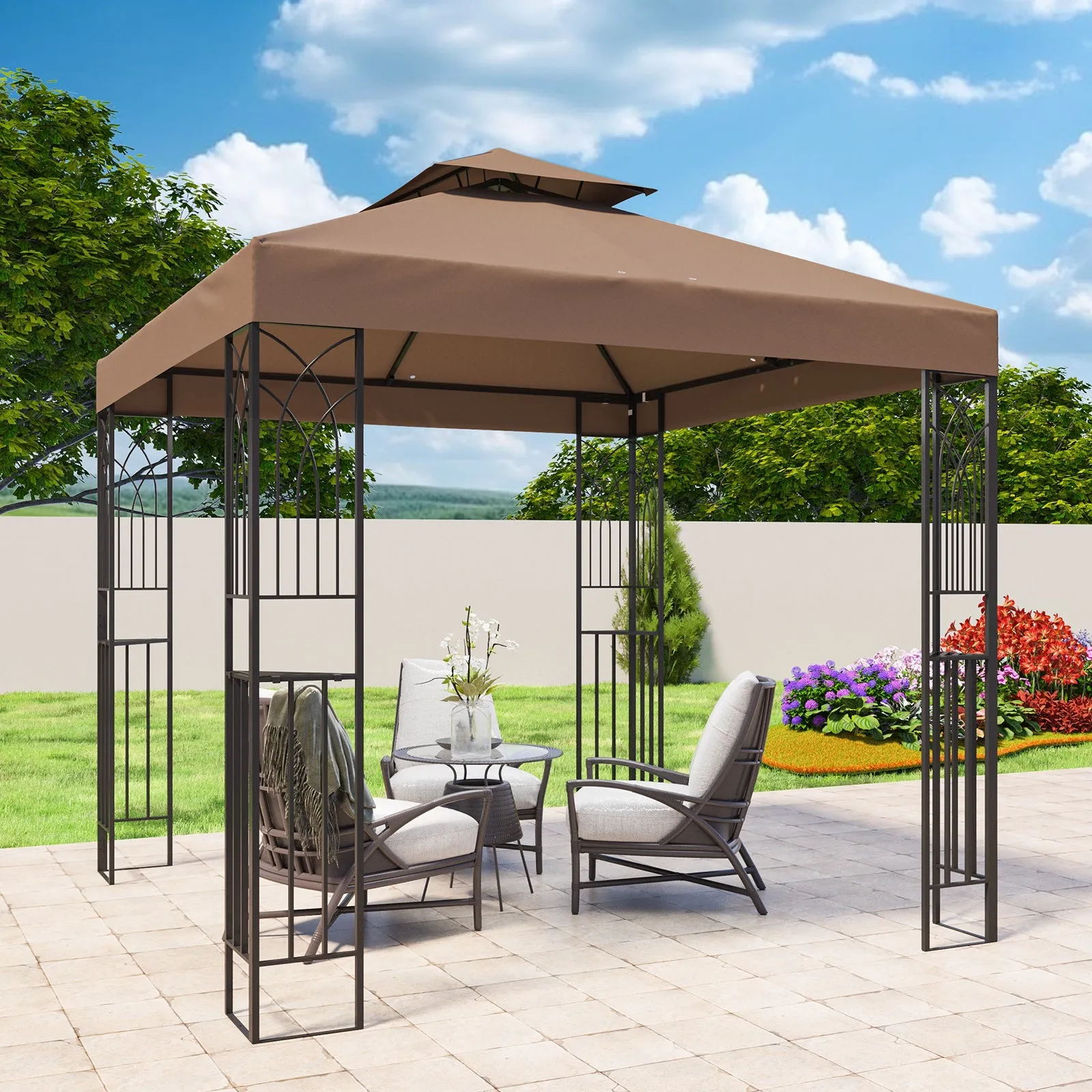 Patio Gazebo 8x8 with Corner Shelves