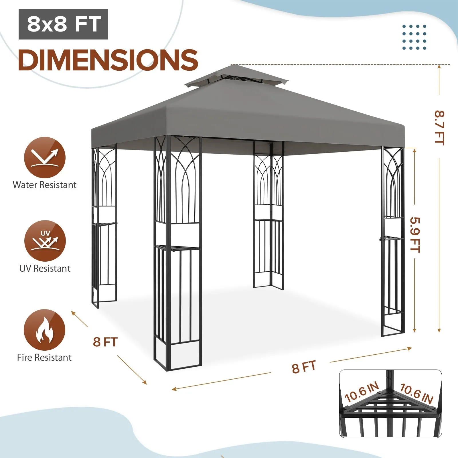 Patio Gazebo 8x8 with Corner Shelves