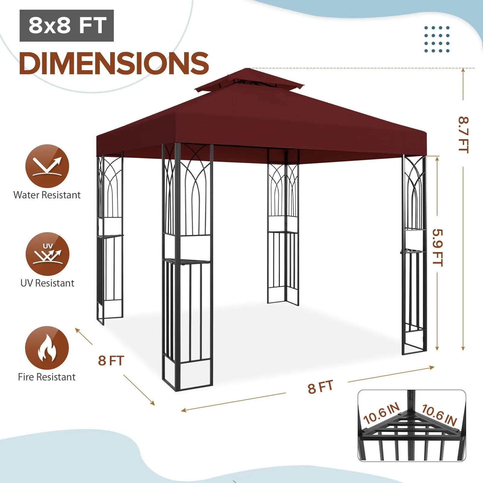 Patio Gazebo 8x8 with Corner Shelves